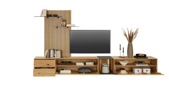 WOHNWAND  in Anthrazit, Eichefarben  342/160/50 cm  - Eichefarben/Anthrazit, Design, Glas/Holz (342/160/50cm) - Dieter Knoll