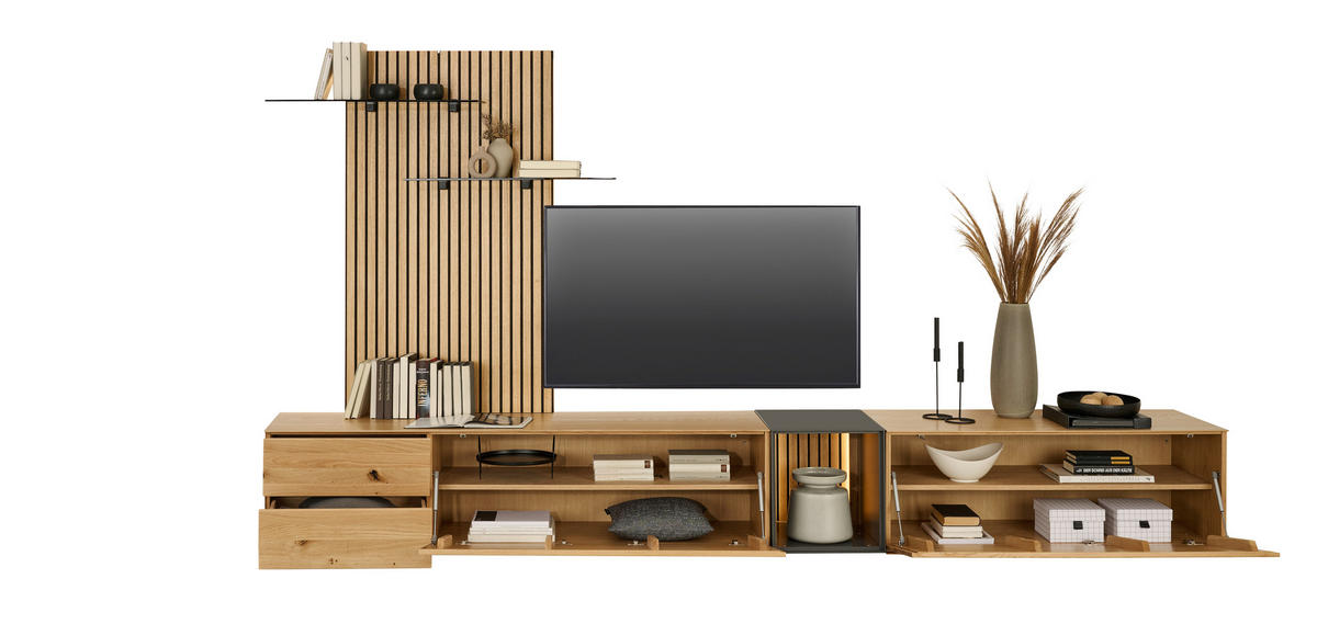 WOHNWAND  in Anthrazit, Eichefarben  342/160/50 cm  - Eichefarben/Anthrazit, Design, Glas/Holz (342/160/50cm) - Dieter Knoll