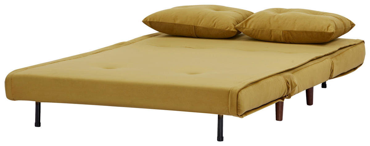CANAPEA EXTENSIBILĂ textil galben  - galben/culoare lemn mesteacăn, Design, lemn/textil (122/81/88cm) - Livetastic