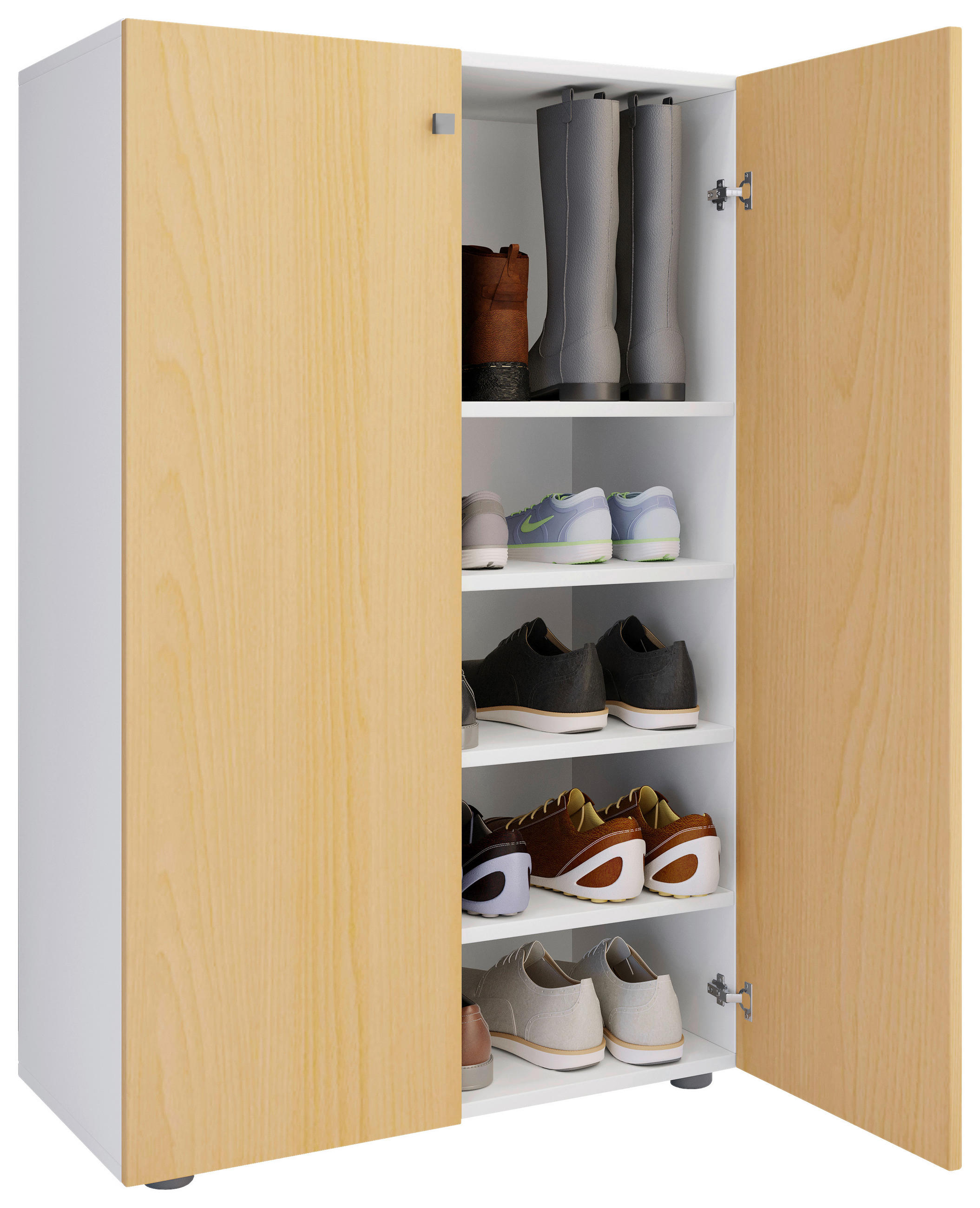 SCHUHSCHRANK Weiß, Buchefarben  - Silberfarben/Buchefarben, Design, Holzwerkstoff/Kunststoff (70/110/39cm) - MID.YOU