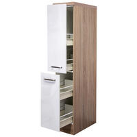 APOTHEKERSCHRANK 30/161,6/57 cm  in Sonoma Eiche, Weiß Hochglanz  - Edelstahlfarben/Weiß Hochglanz, MODERN, Holzwerkstoff/Metall (30/161,6/57cm) - FlexWell