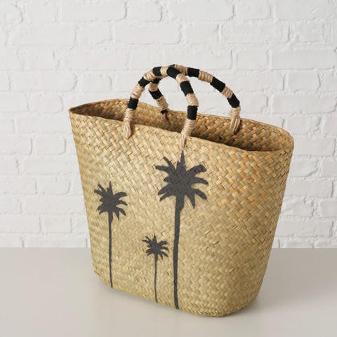 STRANDTASCHE - Schwarz/Naturfarben, LIFESTYLE, Naturmaterialien/Textil (50/16,5/41,5cm)