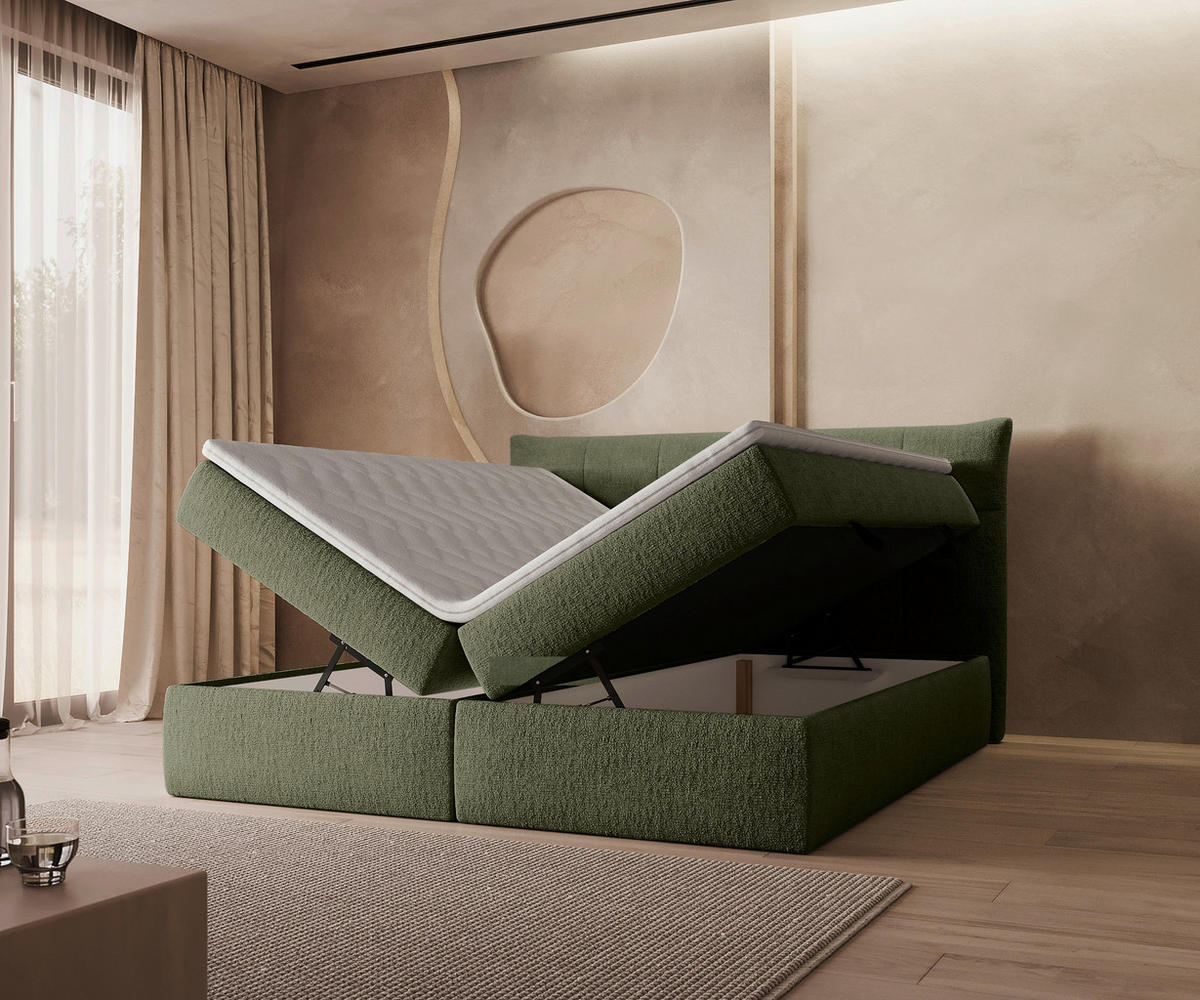 BOXBETT 140/200 cm  in Olivgrün  - Schwarz/Olivgrün, Modern, Holz/Holzwerkstoff (140/200cm) - Boxxx