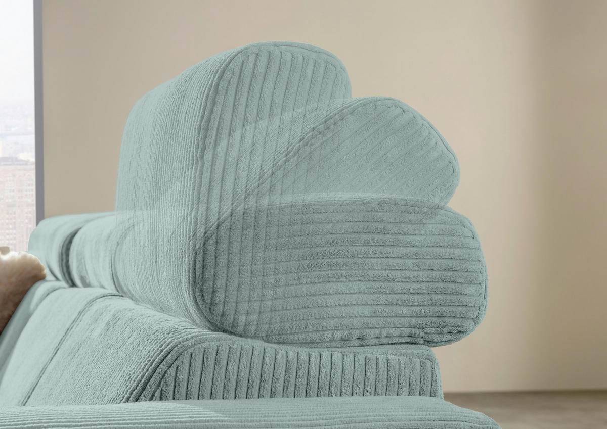 ECKSOFA Mintgrün Cord Rücken echt, Kopfteilverstellung, Sitzvorzug  - Schwarz/Mintgrün, KONVENTIONELL, Textil/Metall (170/257cm) - Carryhome