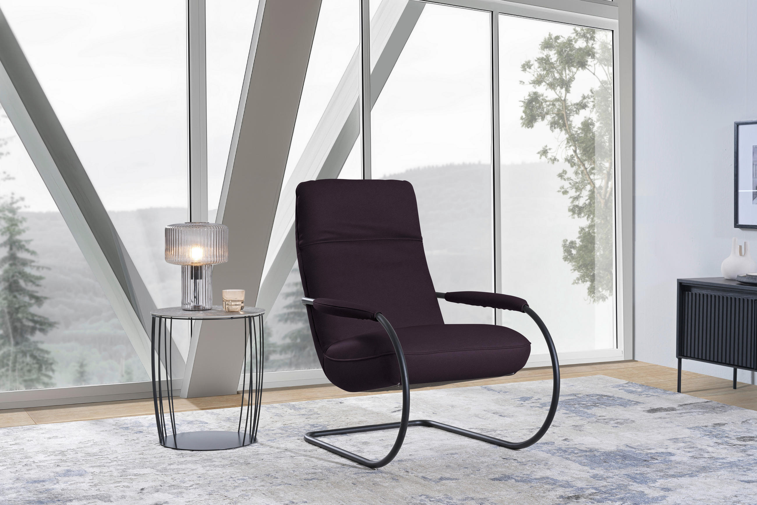 SESSEL in Echtleder Violett  - Violett/Schwarz, Design, Leder/Metall (80/104/99cm) - Koinor