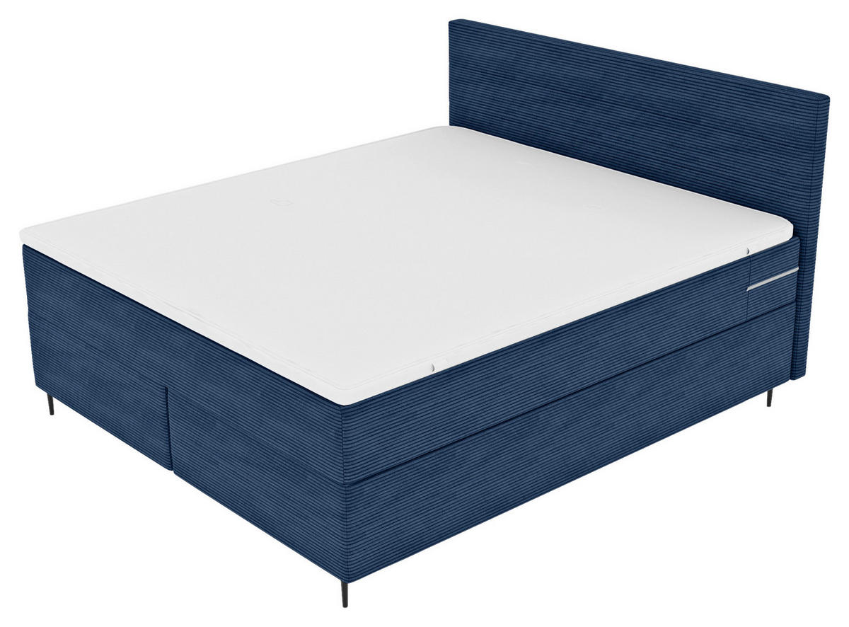 BOXSPRINGBETT 180/200 cm  in Dunkelblau  - Schwarz/Dunkelblau, KONVENTIONELL, Textil/Metall (180/200cm) - Boxxx