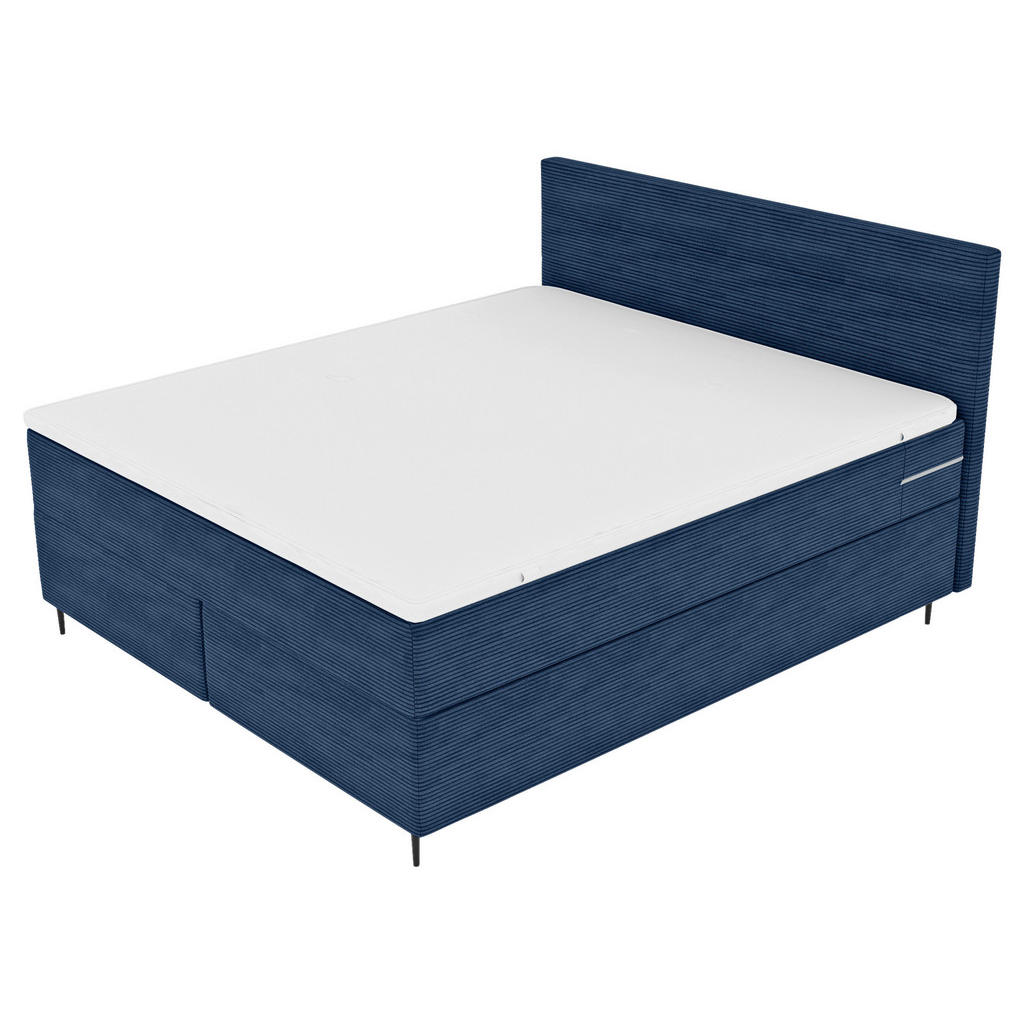 Thumbnail - Boxxx Boxspringbett, Dunkelblau, Textil, H3, Höhe ca. 19 cm, 180x200 cm, gepolstertes Kopfteil, Stoffauswahl, Topper dur...