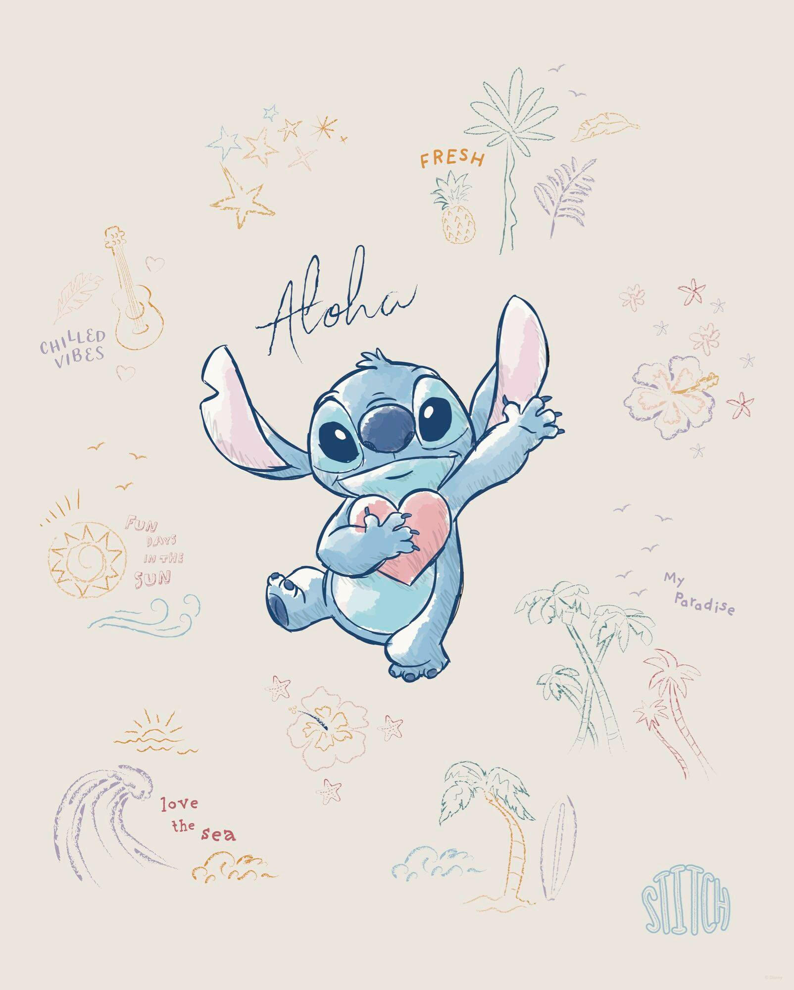 Disney Kinderbild Disney Stitch Blau, Creme 40x50 cm