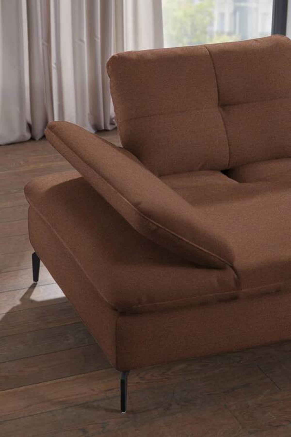 ECKSOFA in Flachgewebe Braun  - Schwarz/Braun, Design, Textil/Metall (344/157cm) - Chilliano
