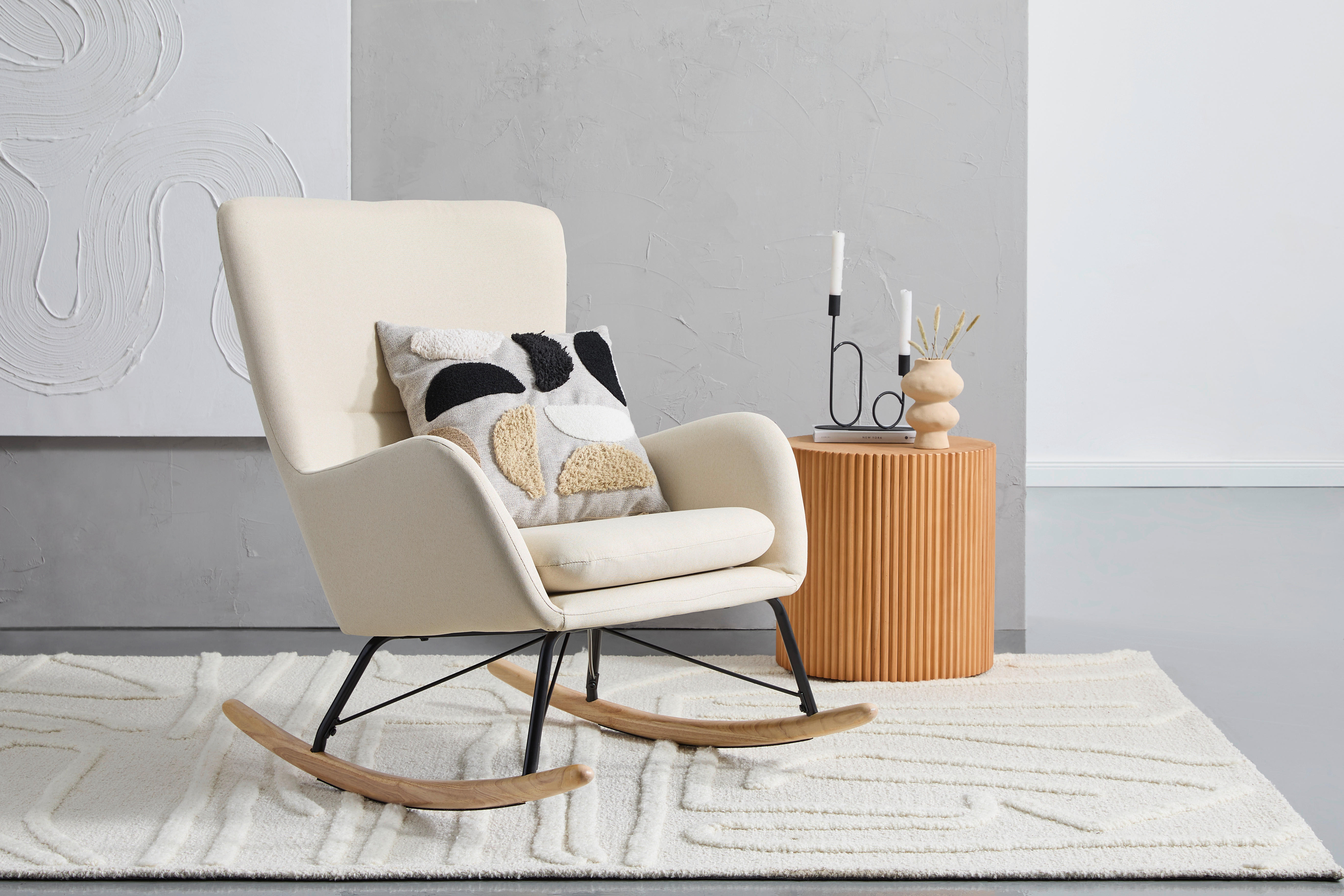 SCHAUKELSTUHL in Webstoff Creme  - Creme/Naturfarben, LIFESTYLE, Holz/Textil (71/94/91cm) - MID.YOU