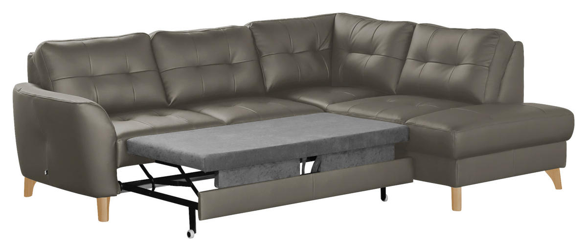 ECKSOFA in Lederlook Echtleder Schlammfarben  - Schlammfarben/Buchefarben, Design, Leder/Holz (236/190cm) - Livetastic