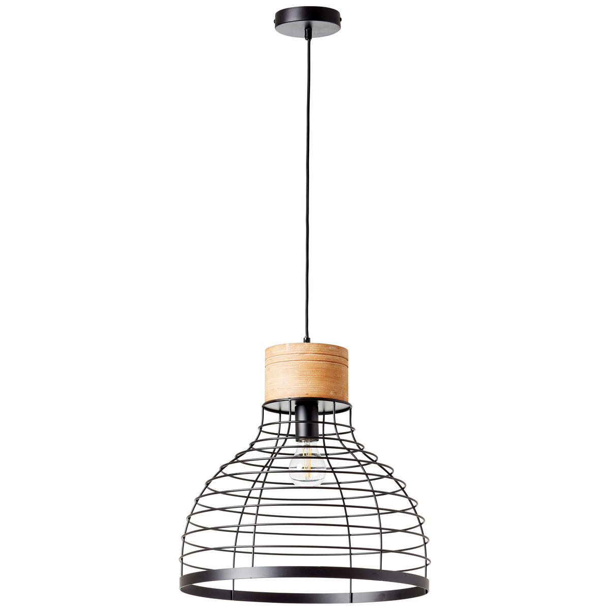 PENDELLEUCHTE 47/135 cm    - Schwarz, Natur, Holz/Metall (47/135cm) - Brilliant
