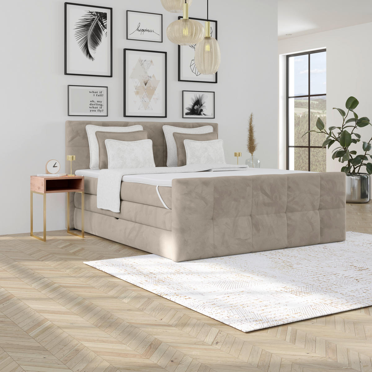 BOXSPRINGBETT 180/200 cm,  in Taupe, gepolstertes Kopfteil, Bettkasten, Topper, Matratzen, H2 + H2 = mittel  - Taupe, KONVENTIONELL, Holz/Holzwerkstoff (180/200cm) - Luca Bessoni
