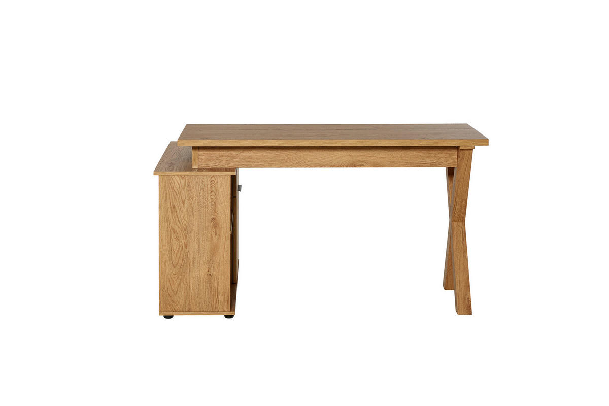 ECKSCHREIBTISCH 140/95/76 cm Eichefarben Kabeldurchlass, Stauraum, seitenverkehrt montierbar, in verschiedenen Holz-Dekoren erhältlich  - Eichefarben/Schwarz, MODERN, Holzwerkstoff/Metall (140/95/76cm) - MID.YOU
