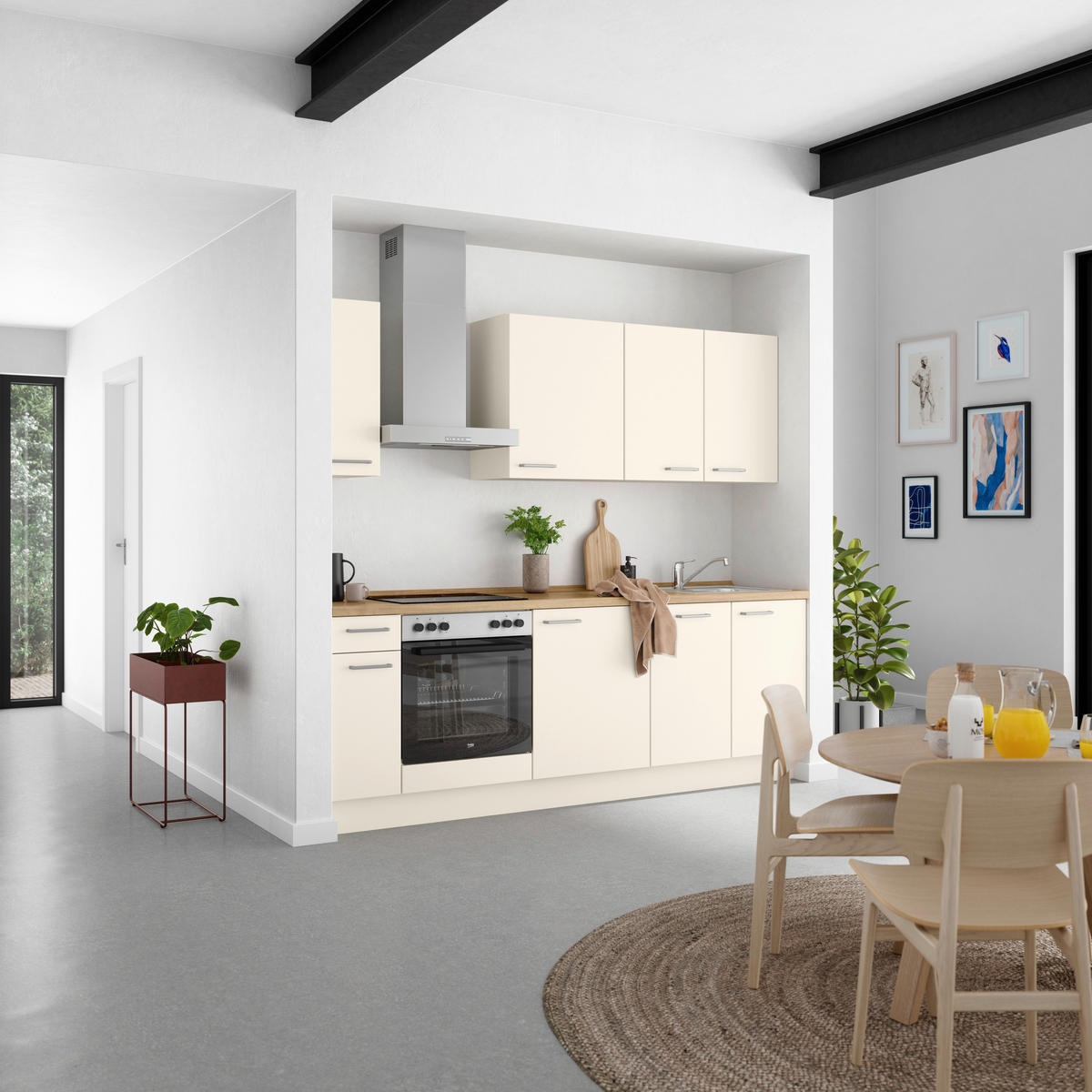 KÜCHENBLOCK 240 cm   in Eichefarben, Magnolie  - Edelstahlfarben/Eichefarben, MODERN, Holzwerkstoff/Metall (240cm) - Nobilia