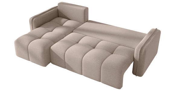 ECKSOFA Creme Flachgewebe Zierkissen, Rückenkissen, Bettkasten, Schlaffunktion, Rücken echt, Liegefläche im Originalstoff  - Creme/Schwarz, MODERN, Kunststoff/Textil (142/240cm) - Carryhome