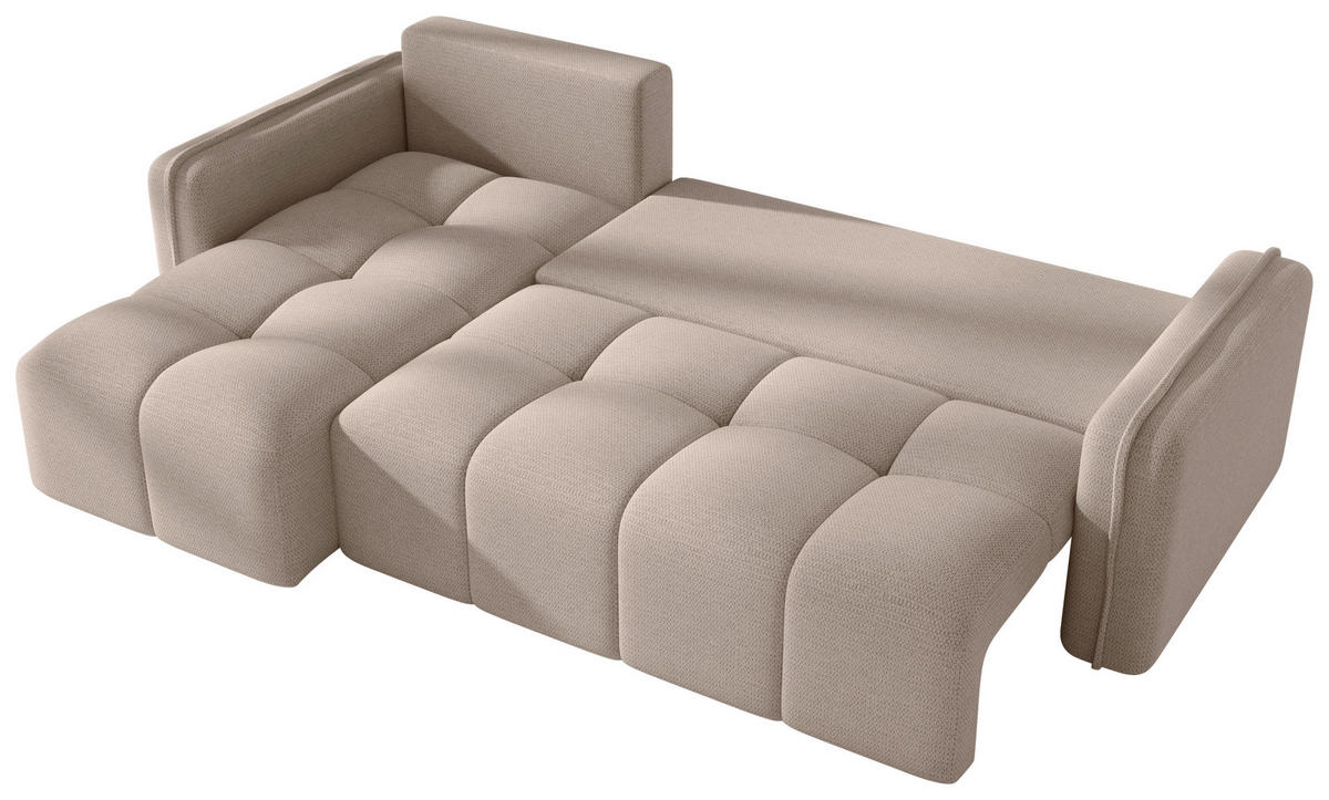 ECKSOFA Creme Flachgewebe Zierkissen, Rückenkissen, Bettkasten, Schlaffunktion, Rücken echt, Liegefläche im Originalstoff  - Creme/Schwarz, MODERN, Kunststoff/Textil (142/240cm) - Carryhome