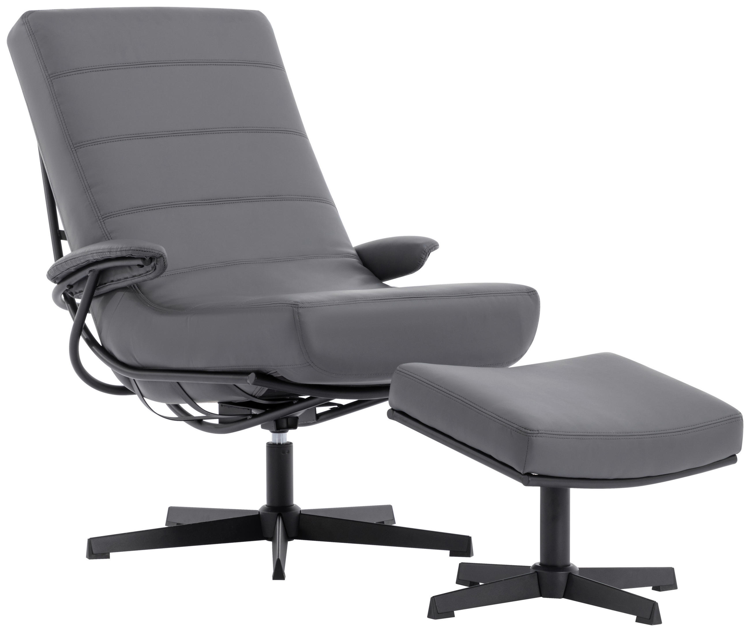 RELAXSESSELSET Lesesessel Lederlook    - Schwarz/Grau, Design, Textil/Metall (68/101/85cm) - Livetastic