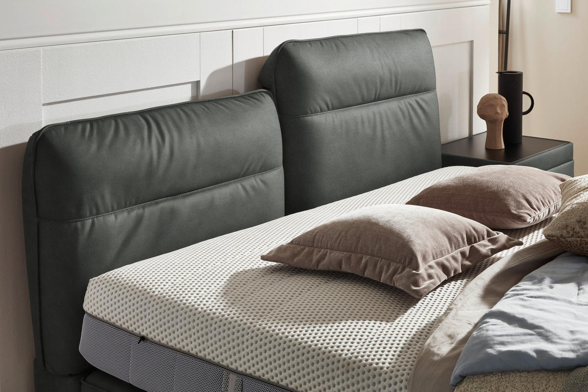 BOXSPRINGBETT 180/200 cm  in Dunkelgrau  - Dunkelgrau/Schwarz, Design, Textil/Metall (180/200cm) - Johann Jakob