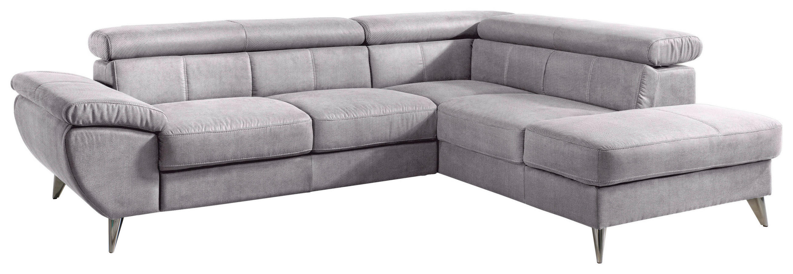 SAROKGARNITÚRA textil világosszürke  - világosszürke/krómszínű, Basics, textil/fém (260/75-93/207cm) - Welnova