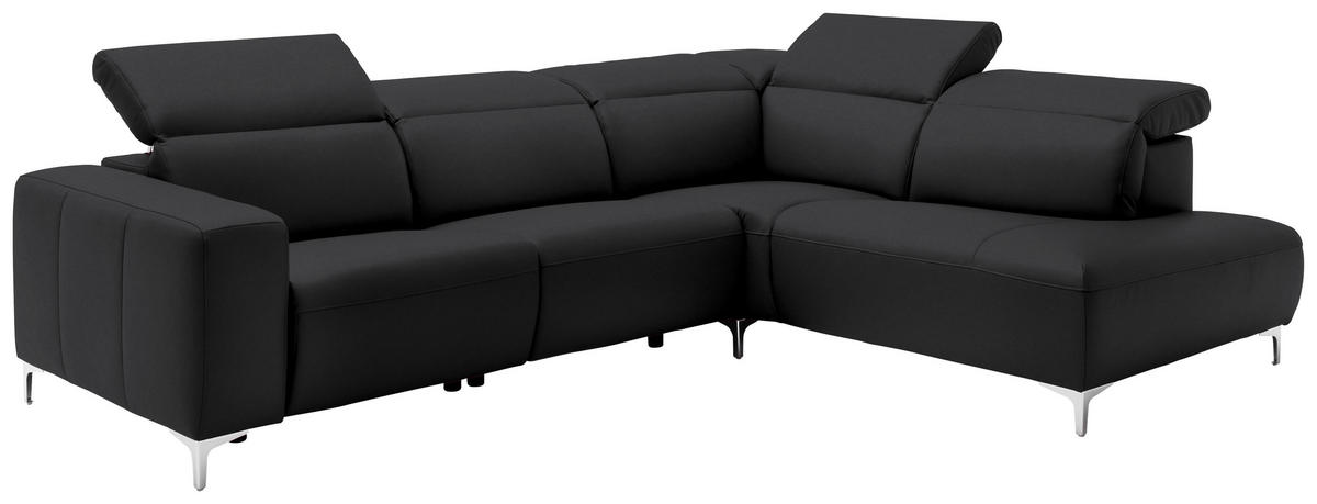 ECKSOFA in Echtleder Schwarz  - Chromfarben/Schwarz, Design, Leder/Metall (290/223cm) - Pure Home Lifestyle