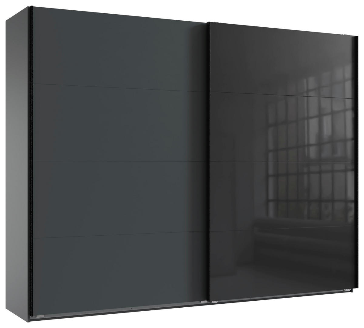 SCHWEBETÜRENSCHRANK in Graphitfarben, Schwarz  - Schwarz/Graphitfarben, Design, Glas/Holzwerkstoff (270/208/65cm) - Carryhome