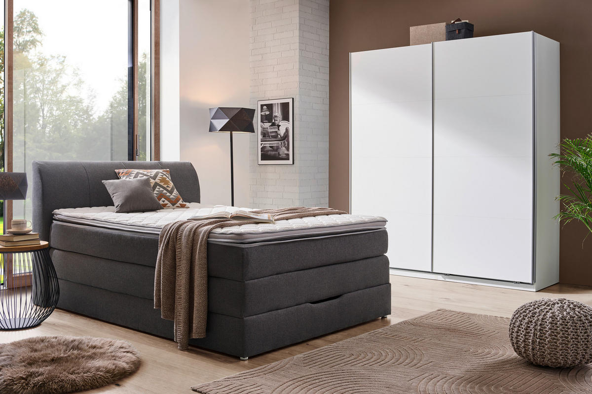 BOXSPRINGBETT 140/200 cm  in Anthrazit  - Anthrazit, KONVENTIONELL, Textil (140/200cm) - Carryhome