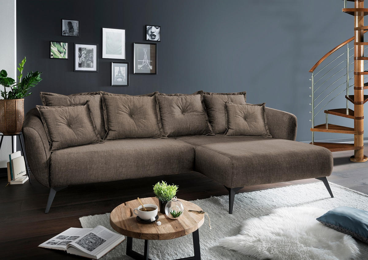 ECKSOFA in Velours Braun  - Schwarz/Braun, Modern, Holz/Textil (277/94/162cm) - Livetastic