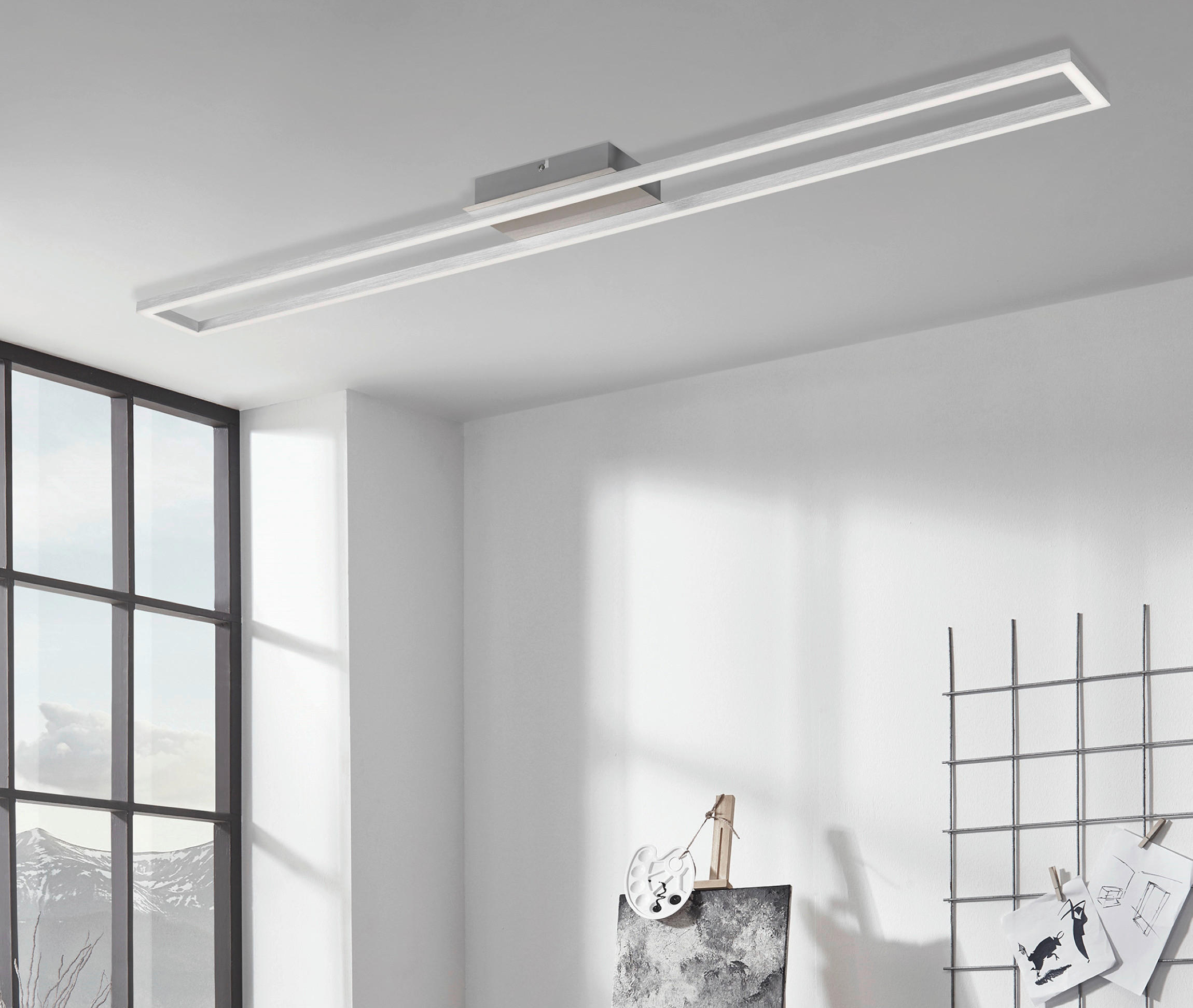 STROPNÉ LED SVIETIDLO, 110/12,5/5 cm - niklová, Design, kov/plast (110/12,5/5cm)