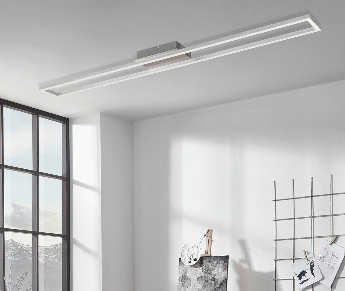 STROPNÉ LED SVIETIDLO, 110/12,5/5 cm - niklová, Design, kov/plast (110/12,5/5cm)