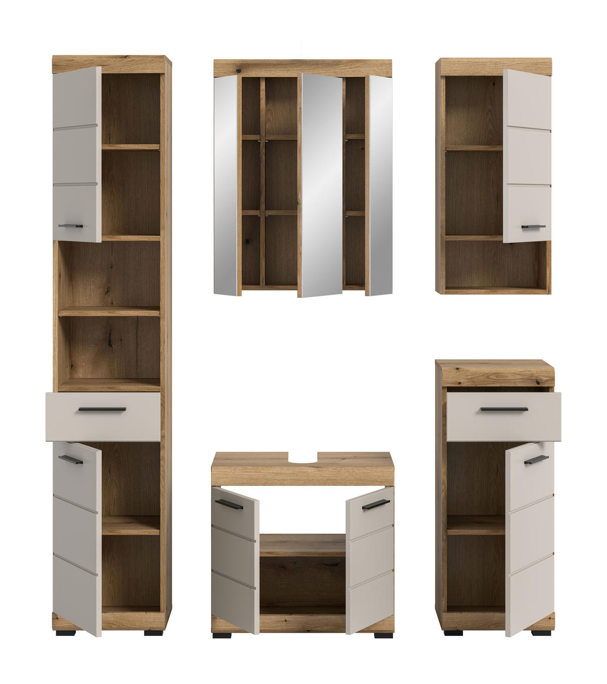 BADEZIMMER 5-teilig  in 134 cm  - Kaschmir/Schwarz, MODERN, Glas/Holzwerkstoff (134cm) - MID.YOU