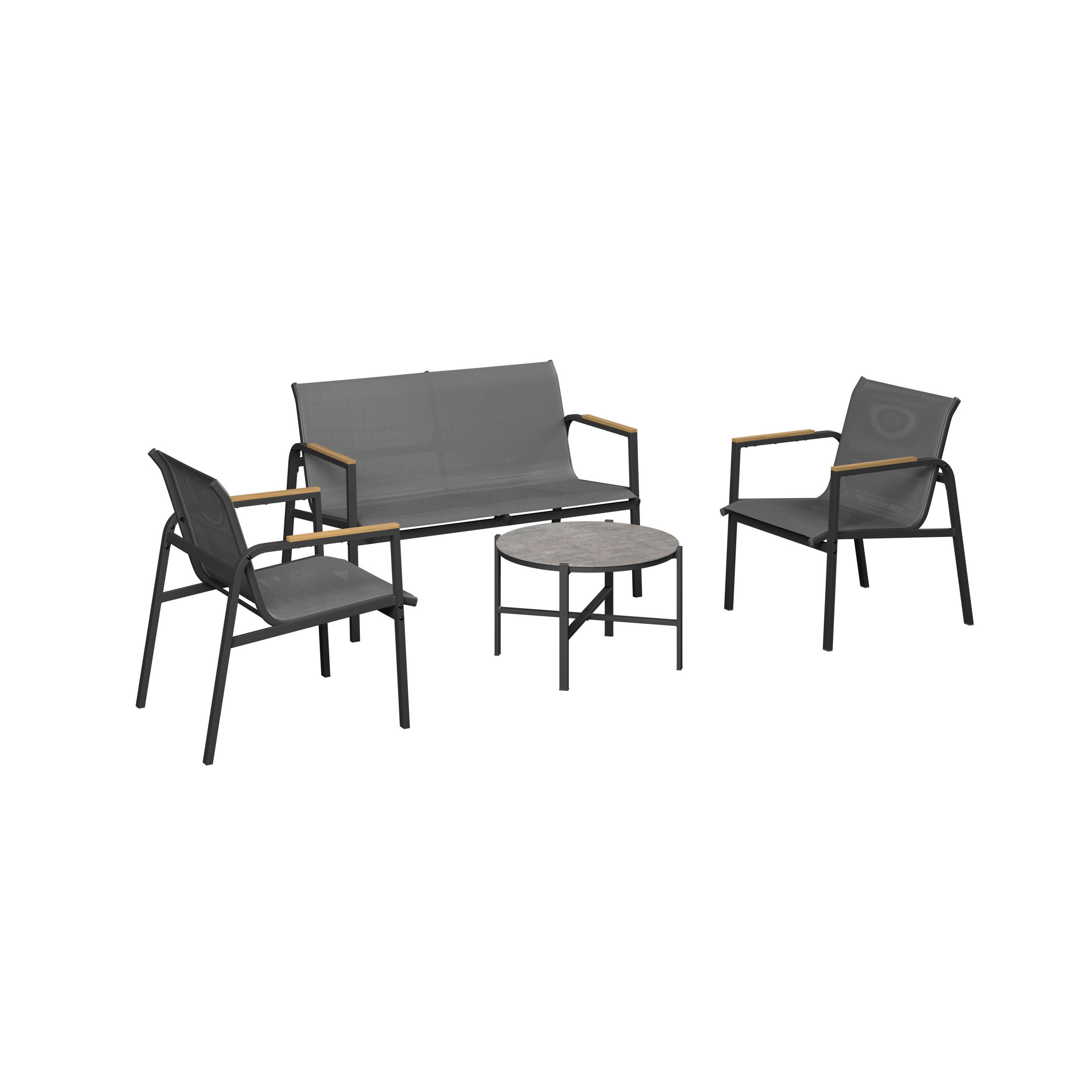 ENSEMBLE LOUNGE 4-teilig - gris/gris foncé, Modern, métal/matière synthétique - Ambia Garden