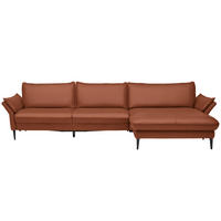 ECKSOFA in Echtleder Cognac  - Cognac/Schwarz, Design, Leder/Metall (334/172cm) - Valdera