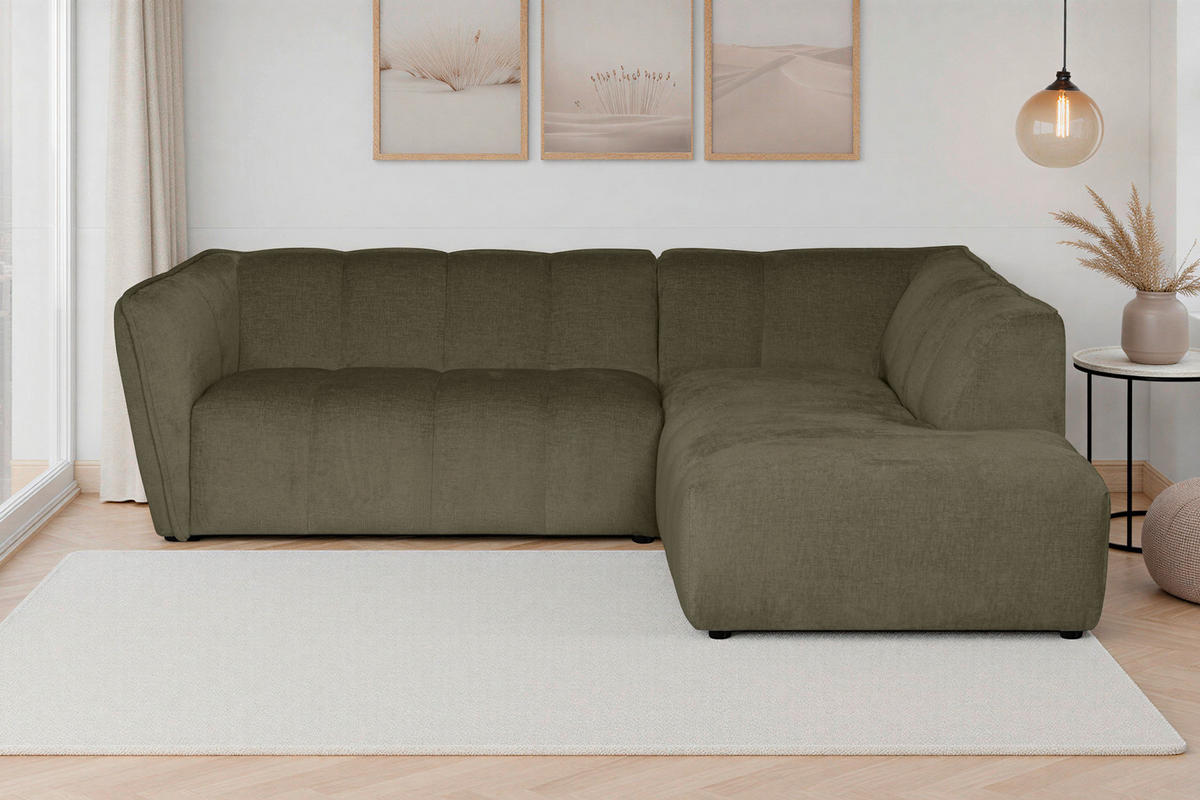 ECKSOFA LIVOLI in Chenille Grün  230/218 cm  - Schwarz/Grün, Design, Textil (230/218cm) - MID.YOU