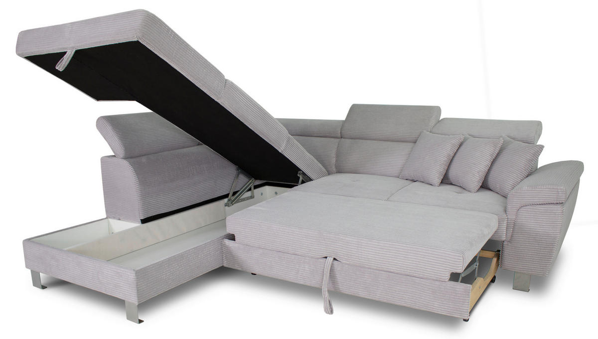 ECKSOFA in Cord Hellgrau  - Silberfarben/Hellgrau, Design, Textil/Metall (226/257cm) - Xora