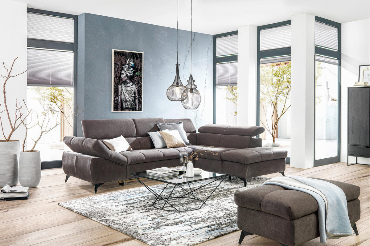 SEDEŽNA GARNITURA, mikrovlakna sivorjava  - črna/sivorjava, Design, umetna masa/tekstil (279/210cm) - Stylife