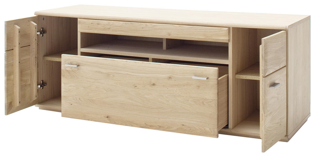 MEDIABÄNK i massiv ek ekfärgad  - nickelfärgad/ekfärgad, Design, metall/trämaterial (150/58/50cm) - Livetastic