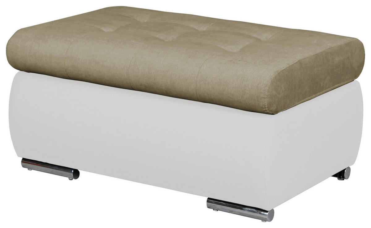 HOCKER Lederlook, Flachgewebe Weiß, Beige  - Beige/Weiß, Design, Kunststoff/Textil (92/45/61cm) - MID.YOU