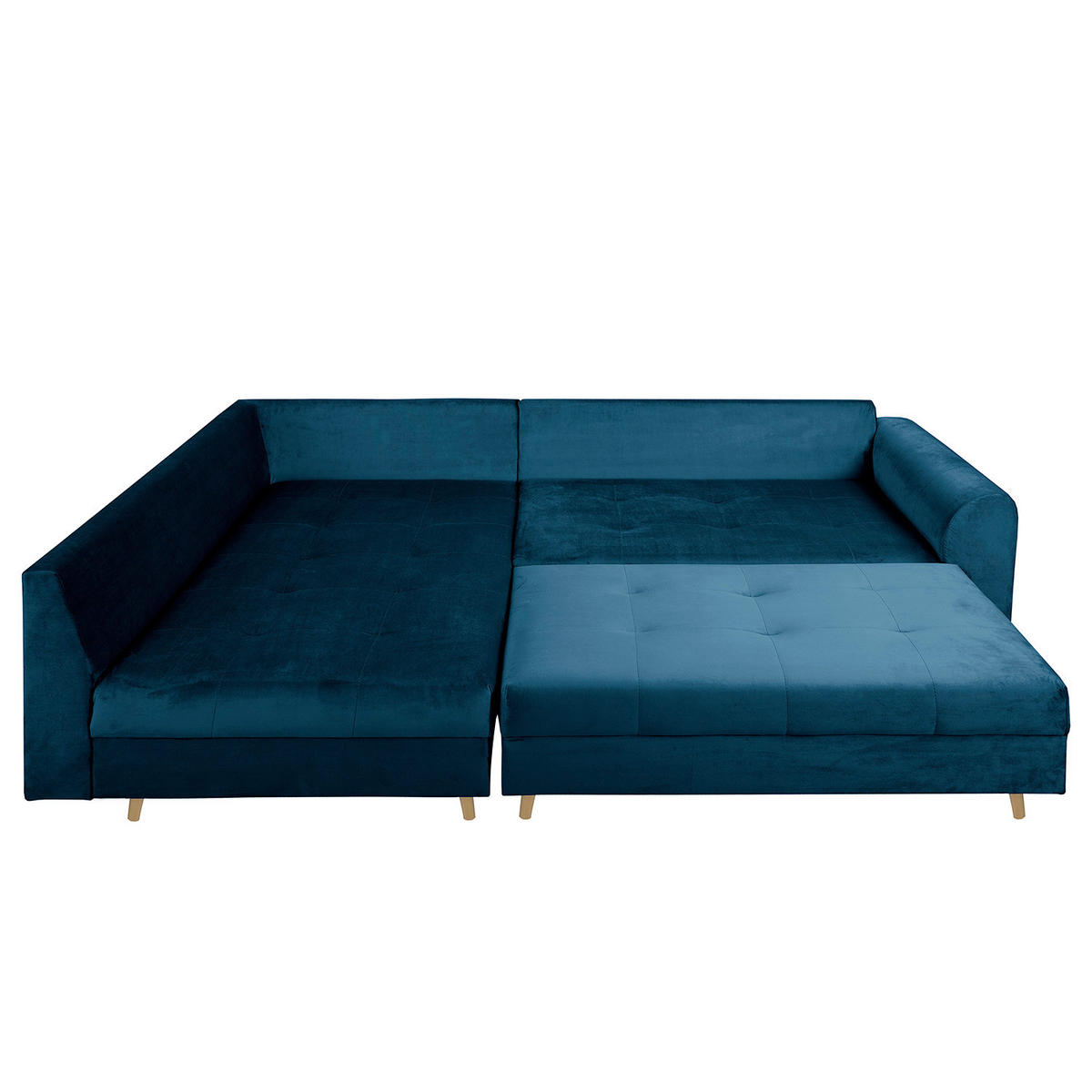 ECKSOFA inkl. Hocker Ariella Blau Samt Rückenkissen, Hocker  - Blau/Naturfarben, Design, Holz/Textil (161/231cm) - Livetastic