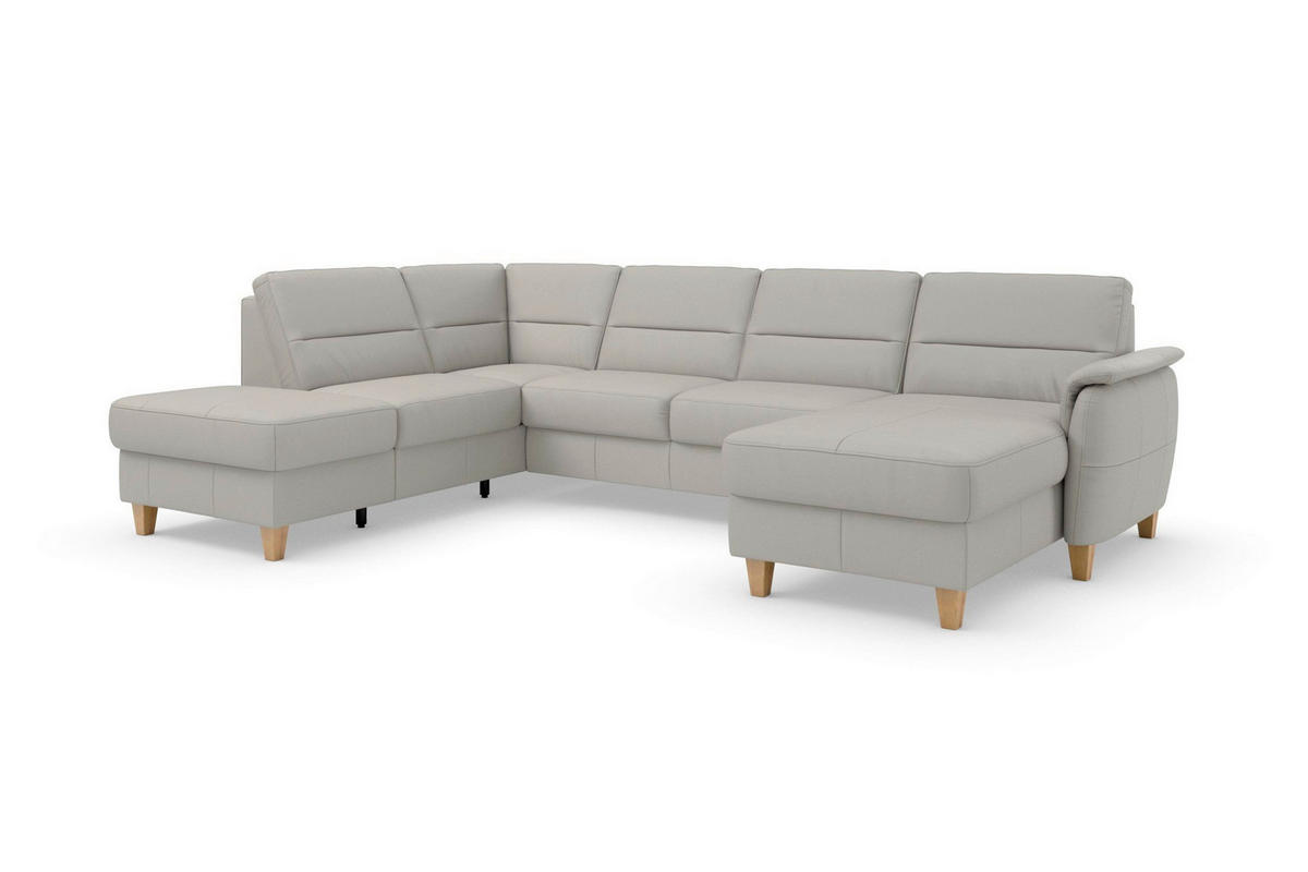 WOHNLANDSCHAFT PALMERA E Hellgrau Echtleder  - Eichefarben/Hellgrau, Basics, Leder/Holz (212/308/163cm) - Sit & More