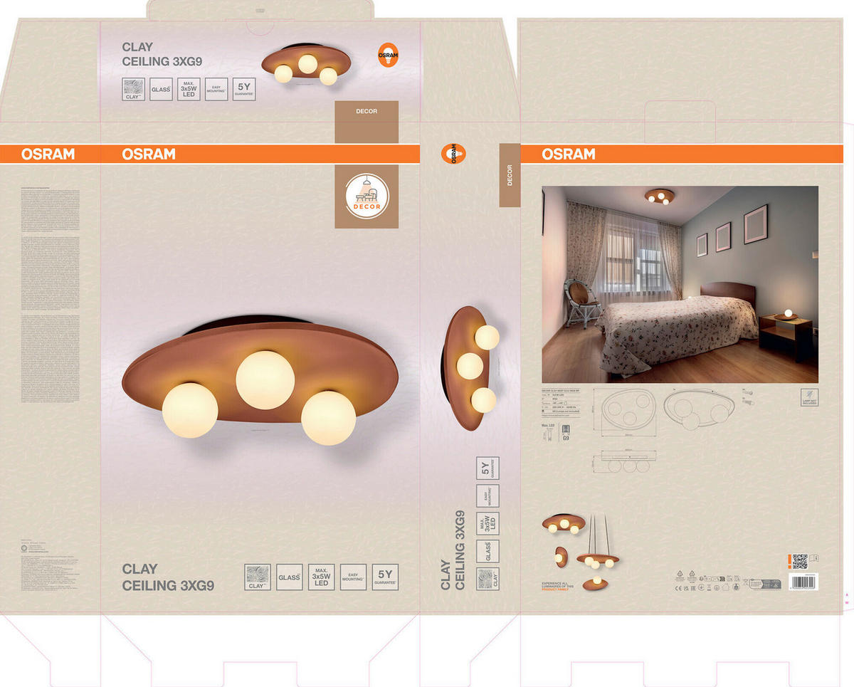DECKENLEUCHTE    50/38,5/15,5 cm  - Braun, Basics, Glas/Keramik (50/38,5/15,5cm) - Osram