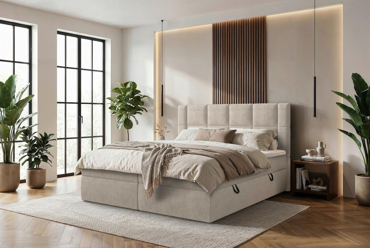 BOXBETT 180/200 cm  in Beige  - Beige/Schwarz, MODERN, Holz/Holzwerkstoff (180/200cm) - Boxxx