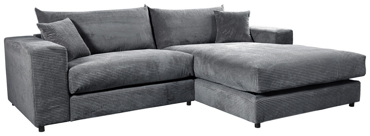 ECKSOFA FUNNY S Dunkelgrau Cord, Velours Zierkissen, Rückenkissen, Hocker  - Dunkelgrau/Schwarz, Basics, Kunststoff/Textil (265/180cm) - Livetastic