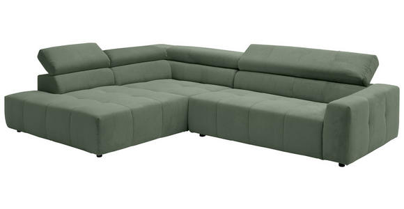 ECKSOFA in Feincord Olivgrün  - Schwarz/Olivgrün, KONVENTIONELL, Kunststoff/Textil (219/311cm) - Hom`in