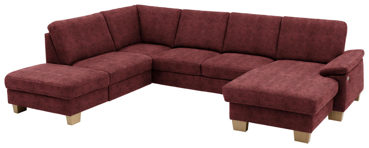 WOHNLANDSCHAFT in Velours Weinrot  - Eichefarben/Weinrot, Konventionell, Holz/Textil (235/316/167cm) - Beldomo System