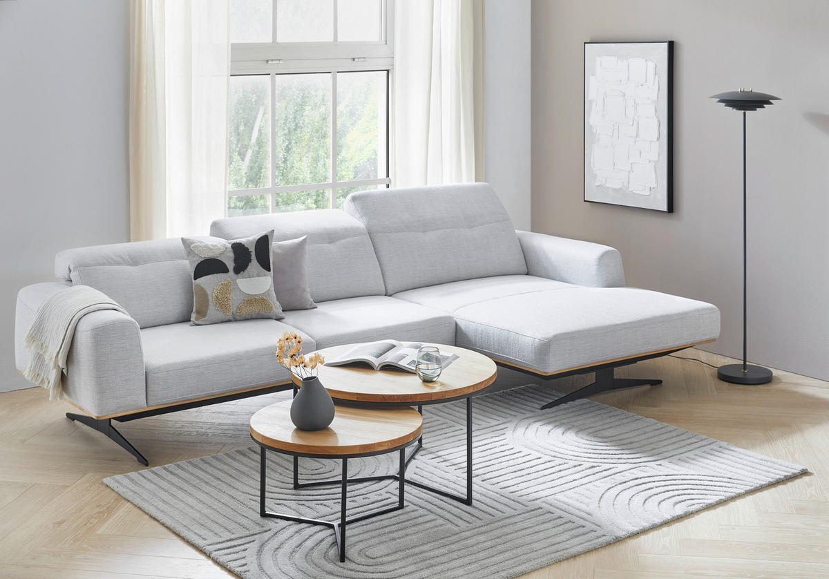 COUCHTISCH Eiche massiv 80/80/44 cm rund Eichefarben  - Eichefarben/Schwarz, Design, Holz/Metall (80/80/44cm) - Linea Natura