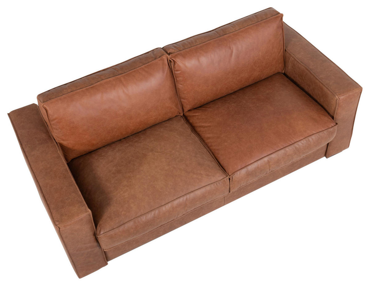 SCHLAFSOFA in Echtleder Cognac  - Cognac/Dunkelbraun, Design, Leder/Holz (203/85/99cm) - MID.YOU