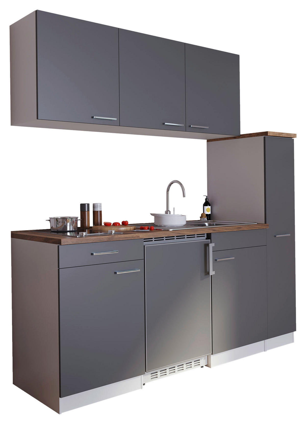 KÜCHENBLOCK 180/200/60 cm   in Grau  - Nussbaumfarben/Alufarben, Basics, Holzwerkstoff/Kunststoff (180/200/60cm) - Respekta