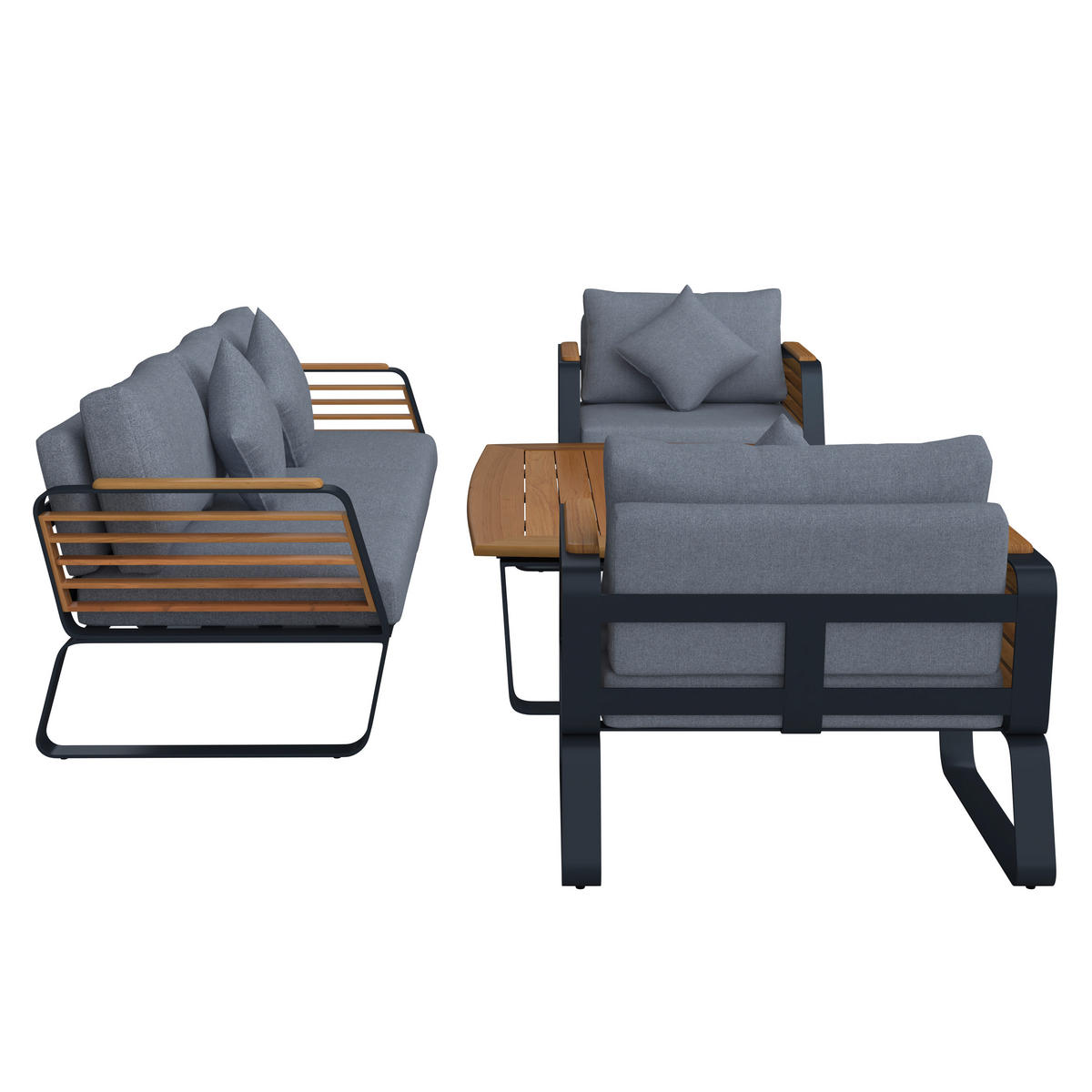 LOUNGEGARNITUR Teakholz Aluminium  - Dunkelgrau, MODERN, Holz/Metall - Ambia Garden