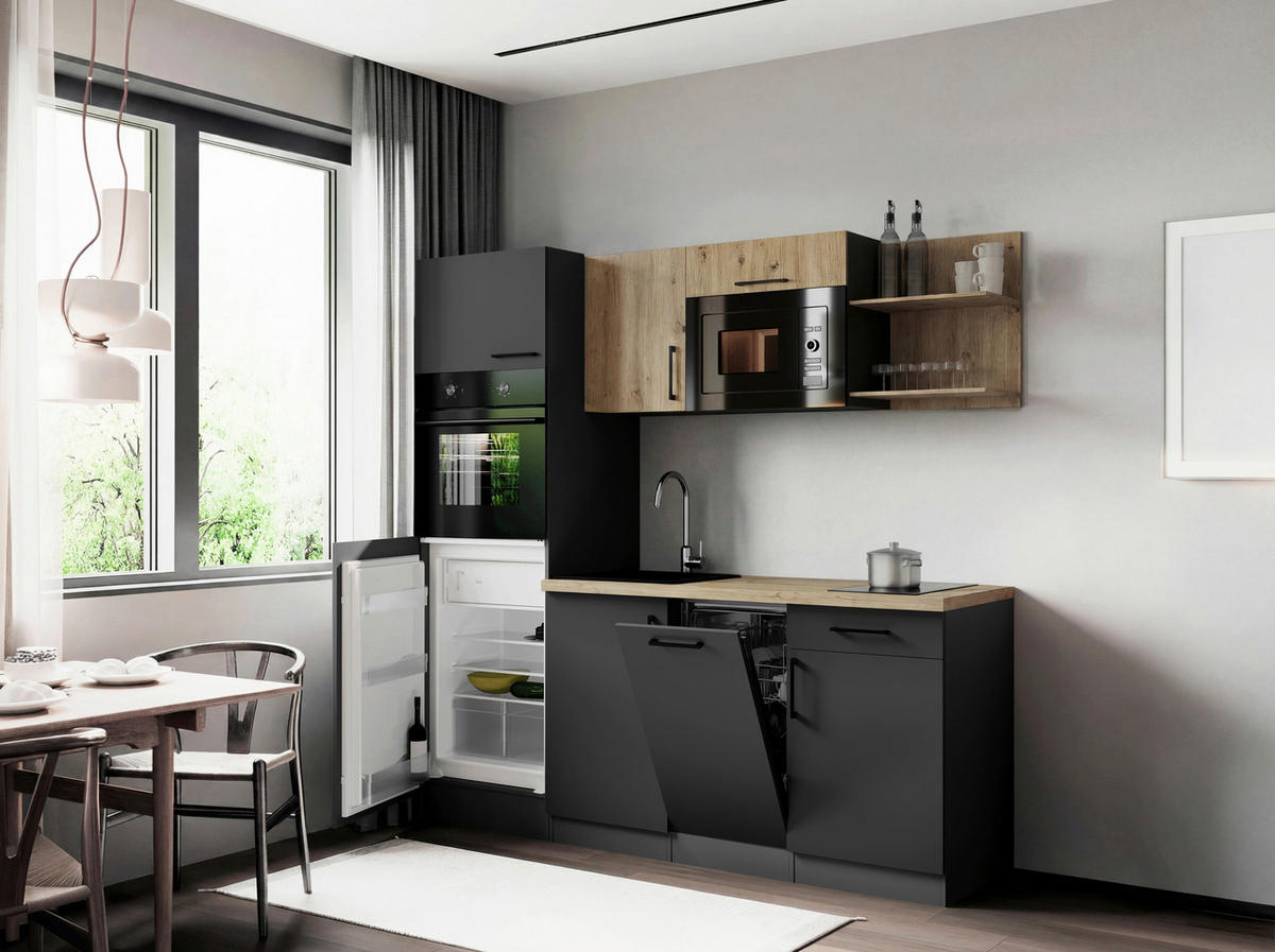KÜCHENBLOCK Oliver 205 cm  in Grau, Eiche Artisan  - Eiche Artisan/Grau, Trend, Holzwerkstoff/Metall (205cm) - Respekta